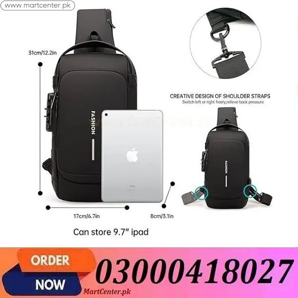Black Anti Theft USB Charging Crossbody Shoulder Bag